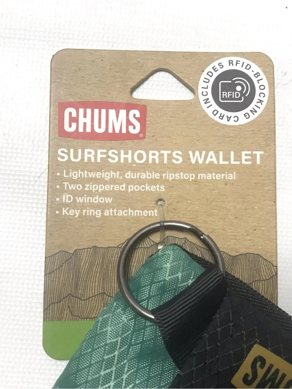 New Chums Surfshorts Wallet RFID Blocking Slim Zippered Black Green New